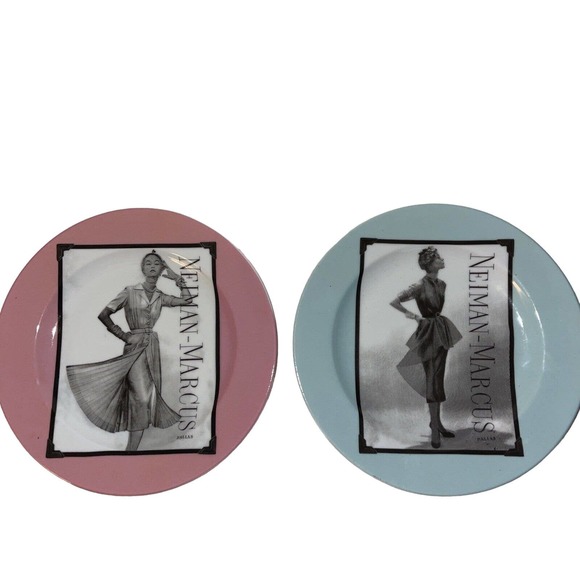 Set 2 Neiman Marcus 8" Plates Showcasing Vintage Fashions Celebrating 95 Years - Picture 1 of 5